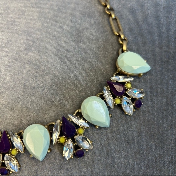 J. Crew Pastel green purple Rhinestone Tear Drop Yellow Statement Necklace - Picture 6 of 9